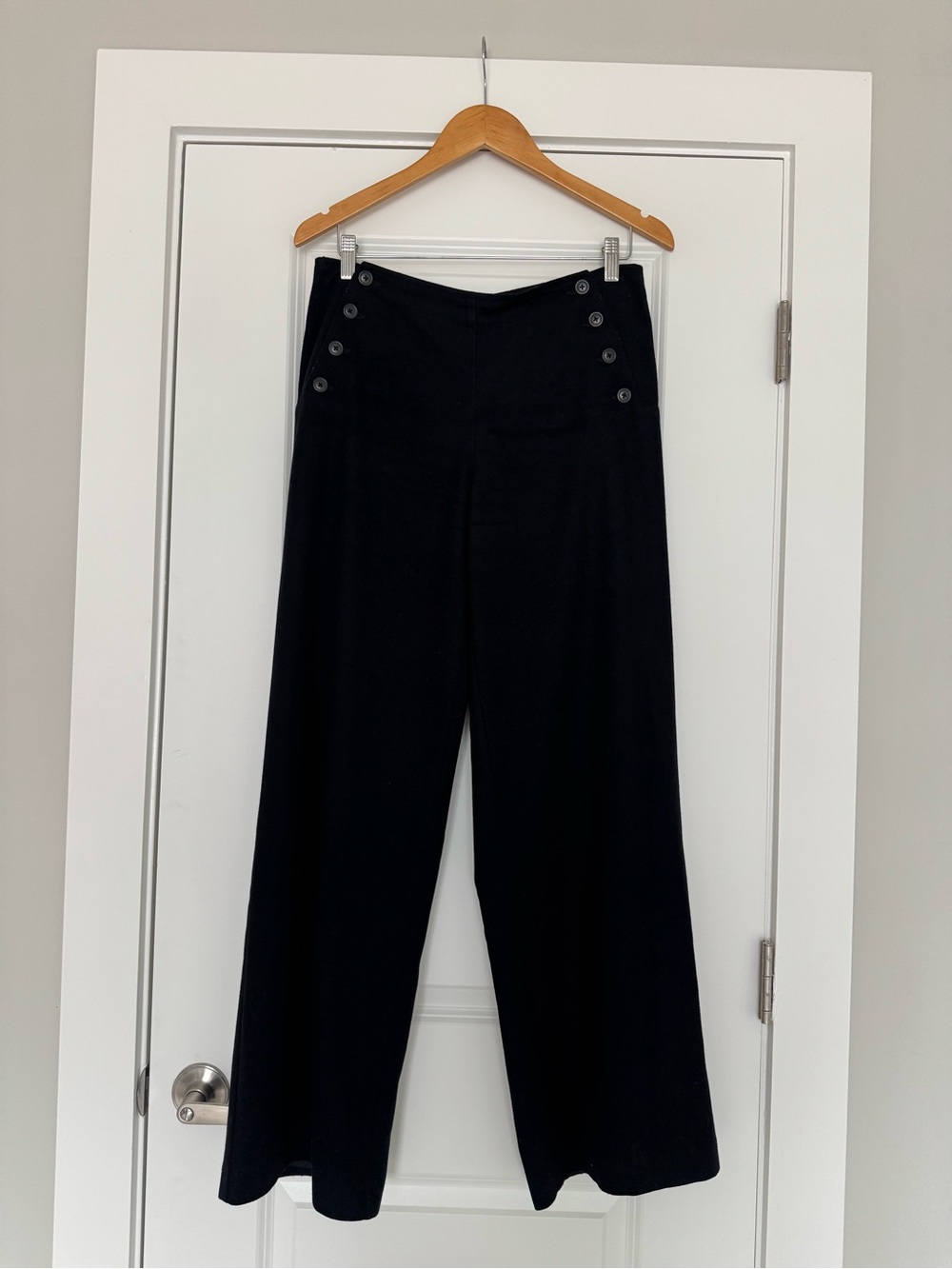 J. Crew Black Wide-Leg Pants with Side Button Detail